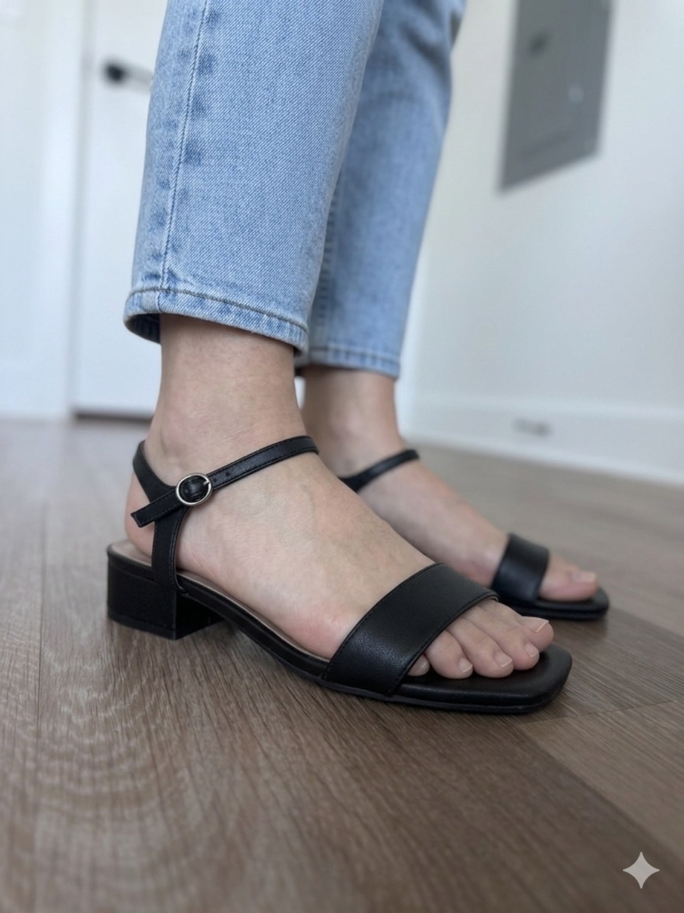 Women’s Black Ankle-Strap Block Heel Sandals